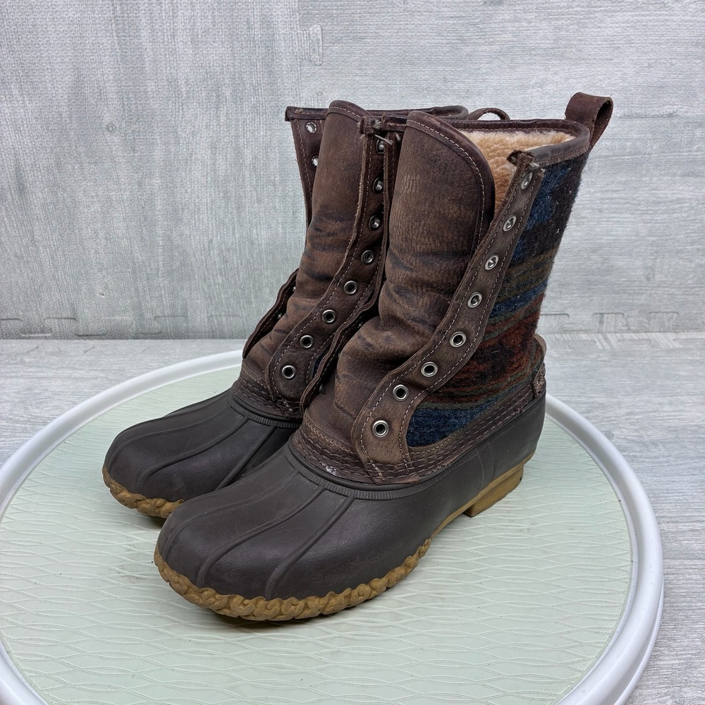 L.L. Bean Duck Boots Women's 9 Brown Wool Shearling Southwestern Striped Aztec